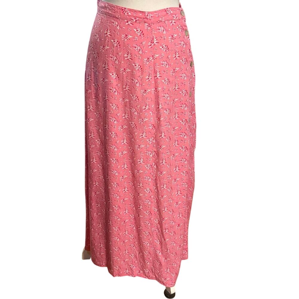 April Cornell Size M Floral Maxi Skirt Button Up Pink Cottagecore Whimsical